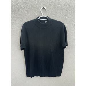 Drapers Essentials Womens Sweater Small Black Short Sleeve Mock Neck Knit NWTs